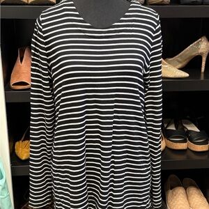 CAbi Black and White Striped Long Sleeve Top
